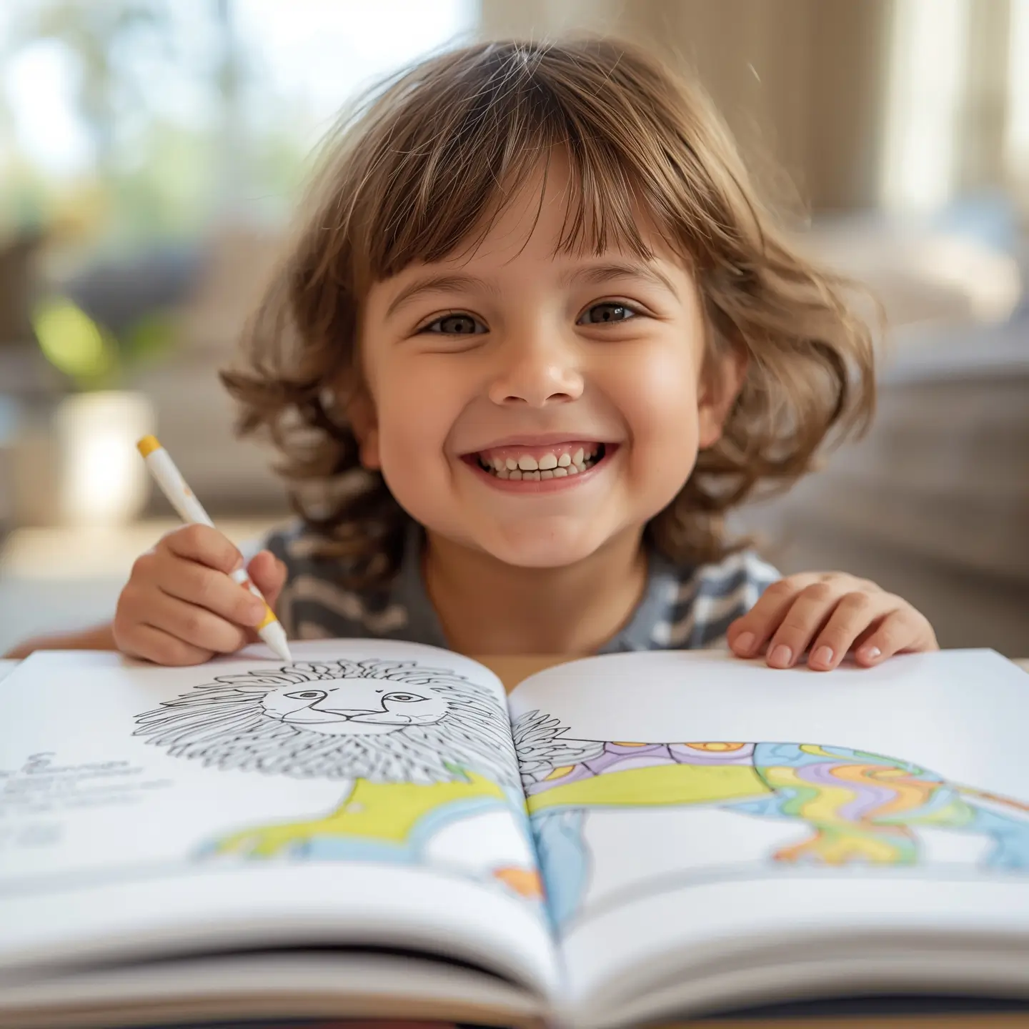 Niños felices coloreando animales con el ebook