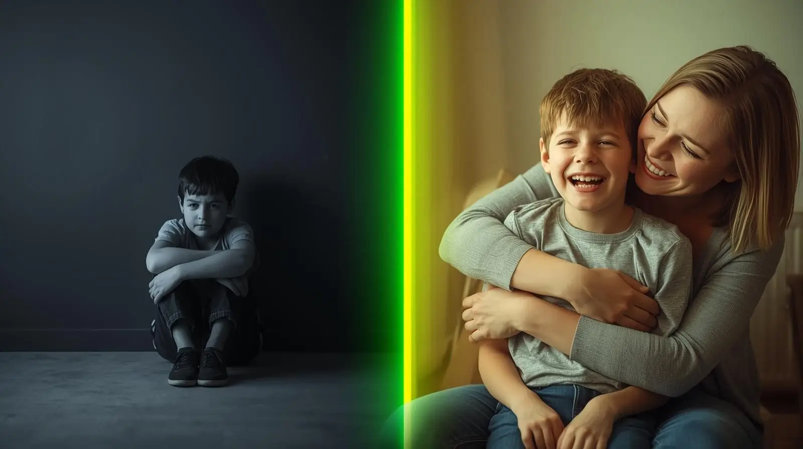 Niño protegido y acompañado por sus padres